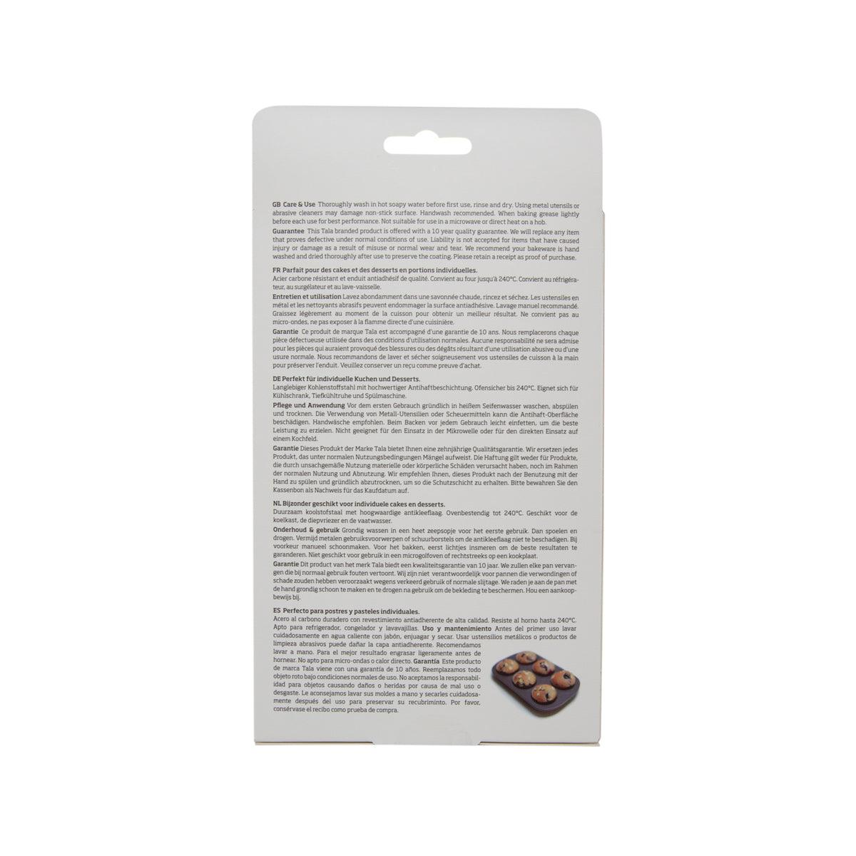Mini muffin pan set packaging back with tray photo and product information