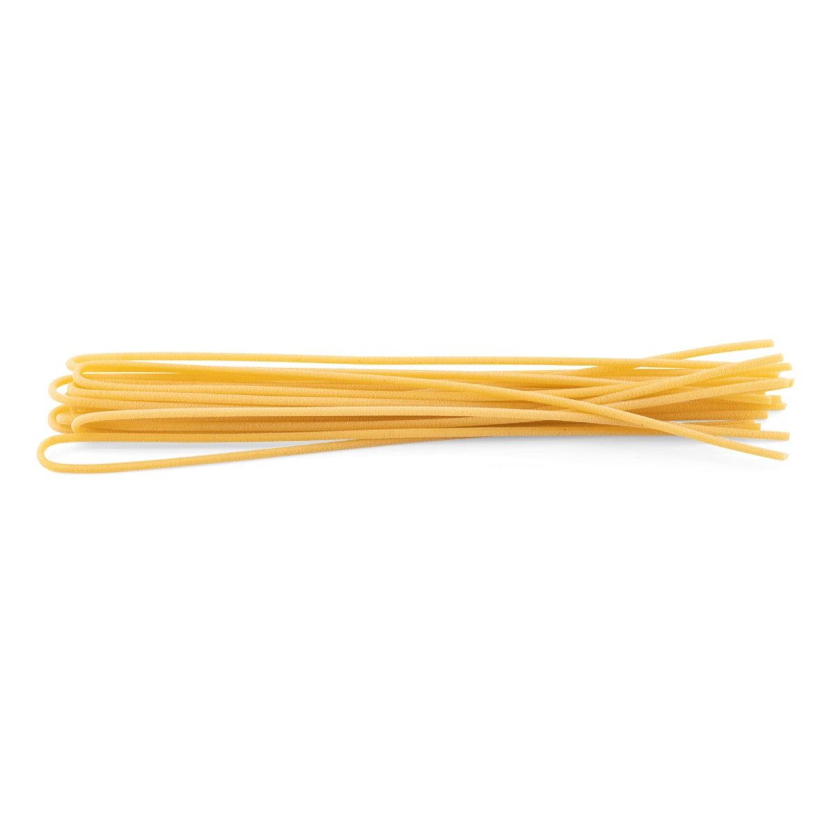 Artisanal bucatini pasta bundle, dry golden hollow strands.