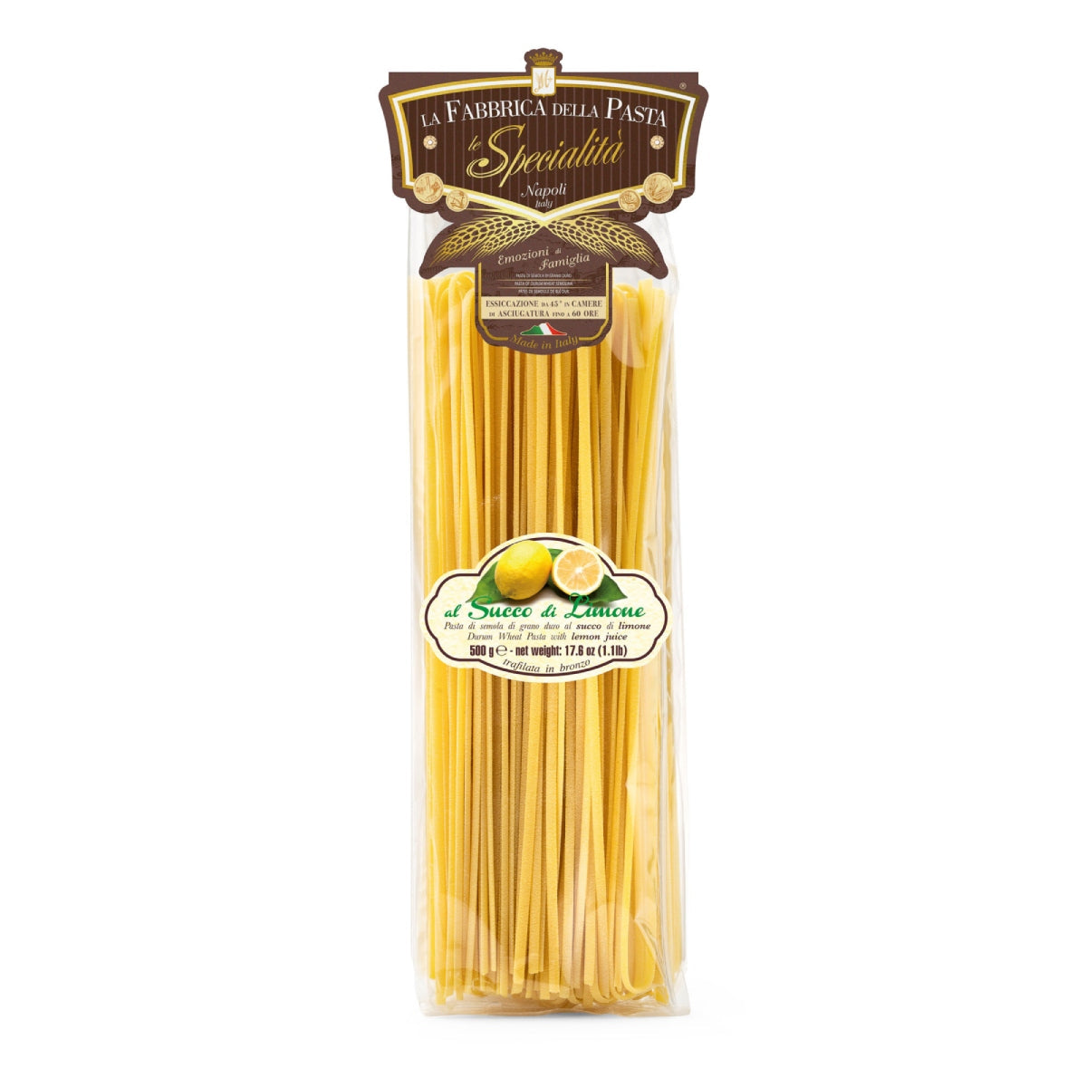 Lemon linguine pasta in clear bag, La Fabbrica della Pasta 500g