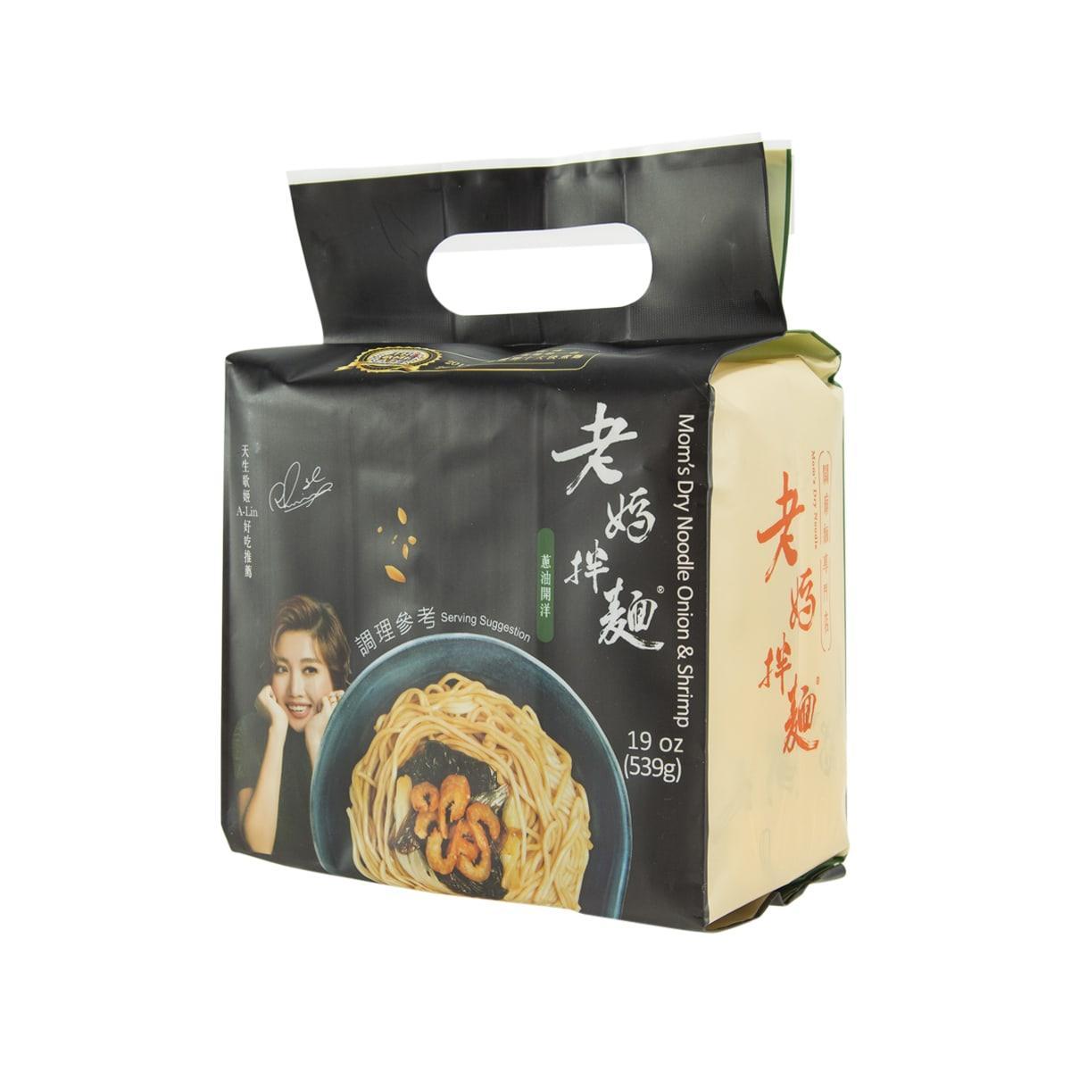 Onion & shrimp dry noodle pouch, 19 oz (539 g), side view