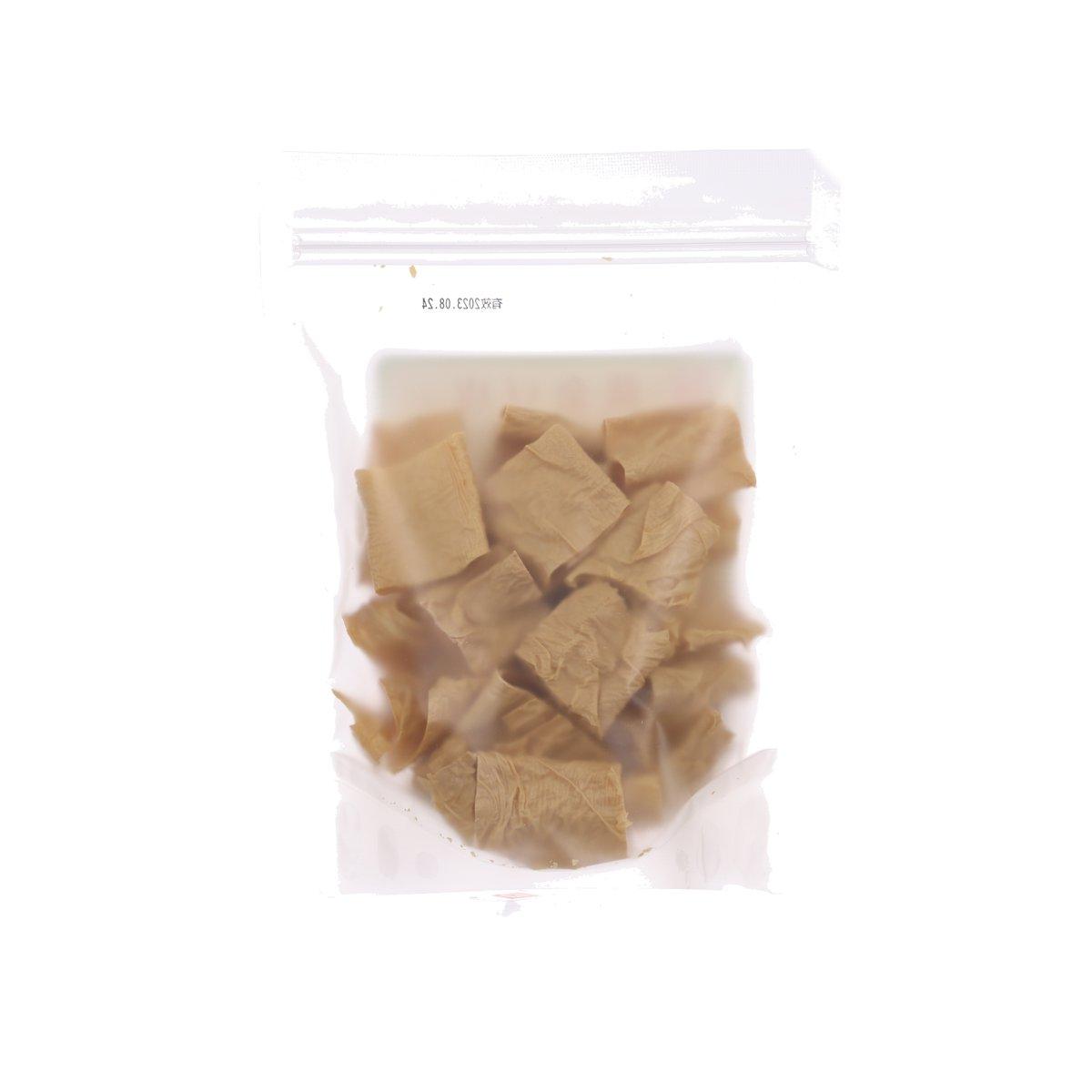 Bean curd sheets inside clear pouch, tan folded pieces, 100g