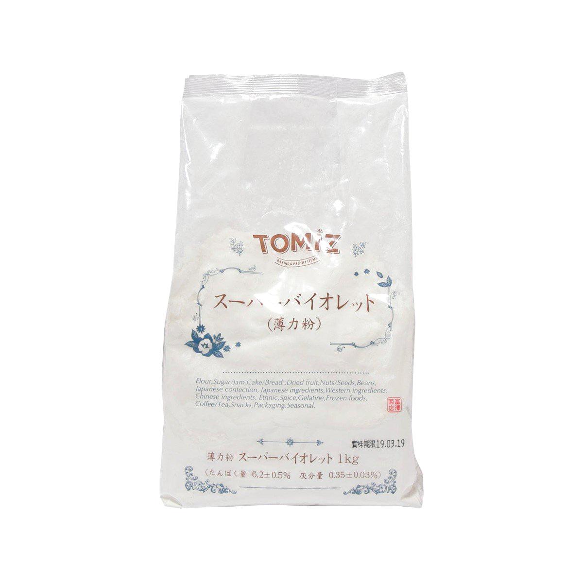 Super violet cake flour bag, TOMIZAWA logo on front, 1 kg