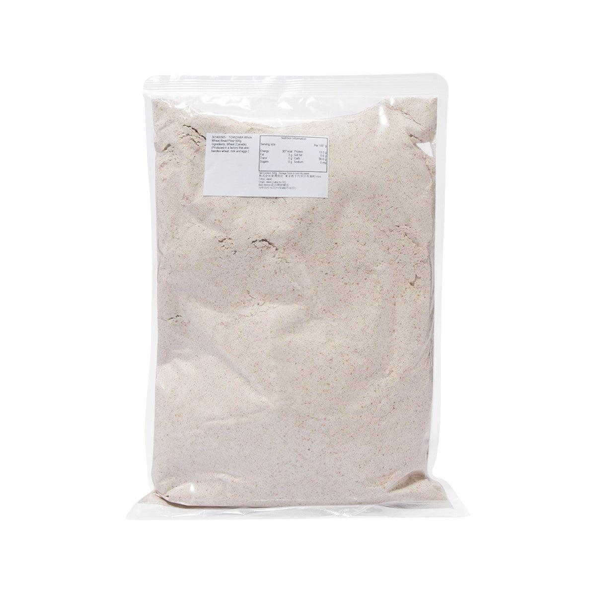 Whole wheat bread flour pouch with rear label, TOMIZAWA