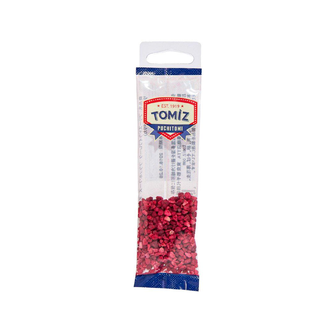 TOMIZAWA freeze-dried raspberry flakes pouch with red flakes, clear window