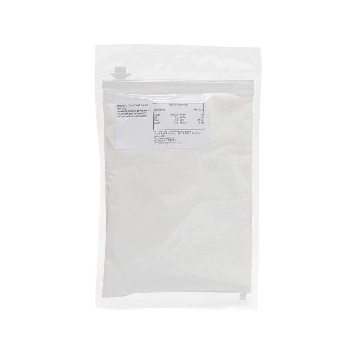 TOMIZAWA Pururun agar gelling agent pouch, back label and ingredients, 100g