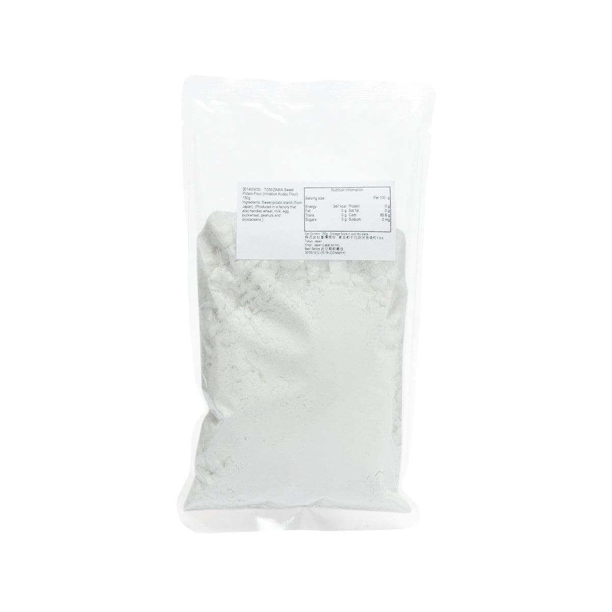 TOMIZAWA sweet potato flour pouch with back label, 150 g, white powder