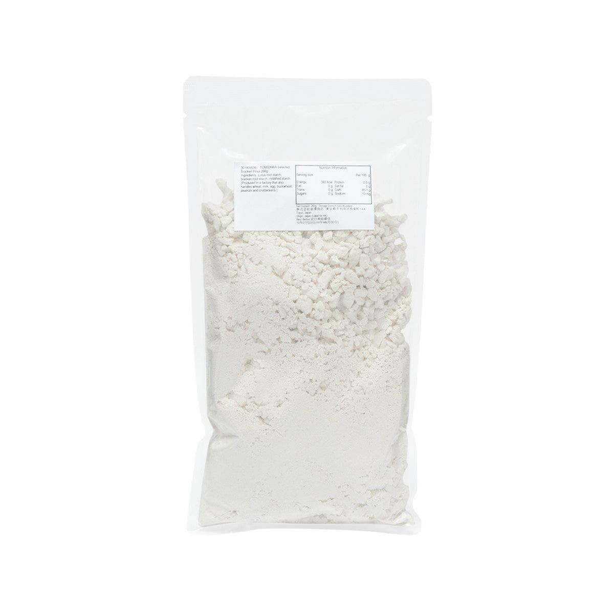 TOMIZAWA bracken flour pouch with back label, 200 g, light beige powder