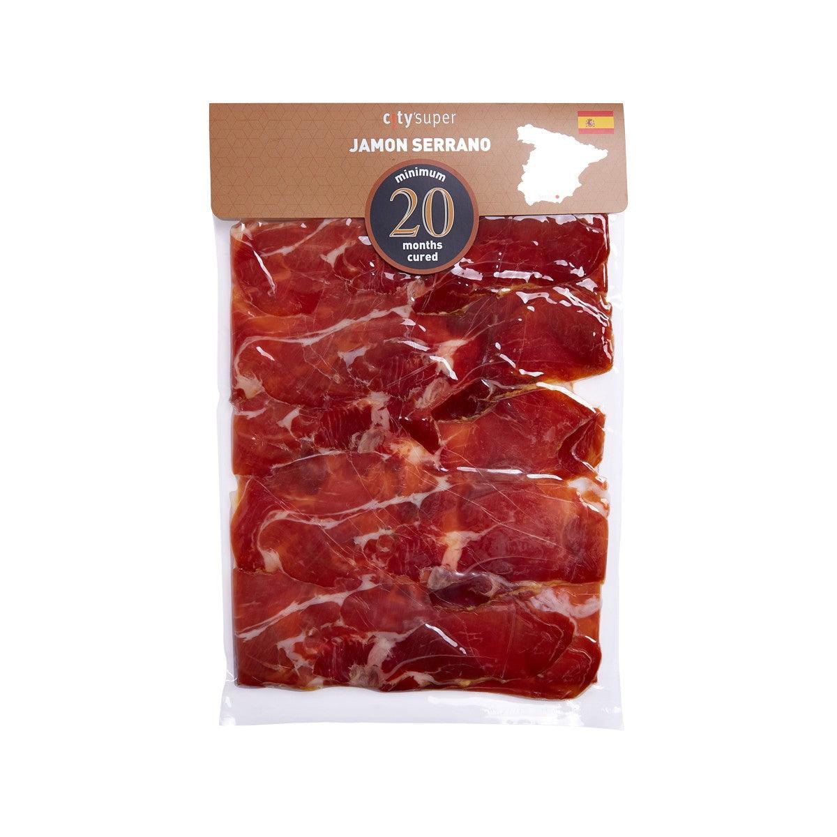 Serrano ham slices, vacuum-sealed pack labeled 20 months, 150g