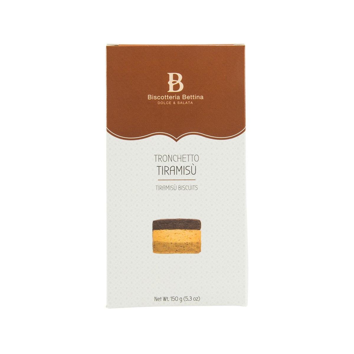 Biscotteria Bettina Tiramisu biscuits box, front label with biscuit image