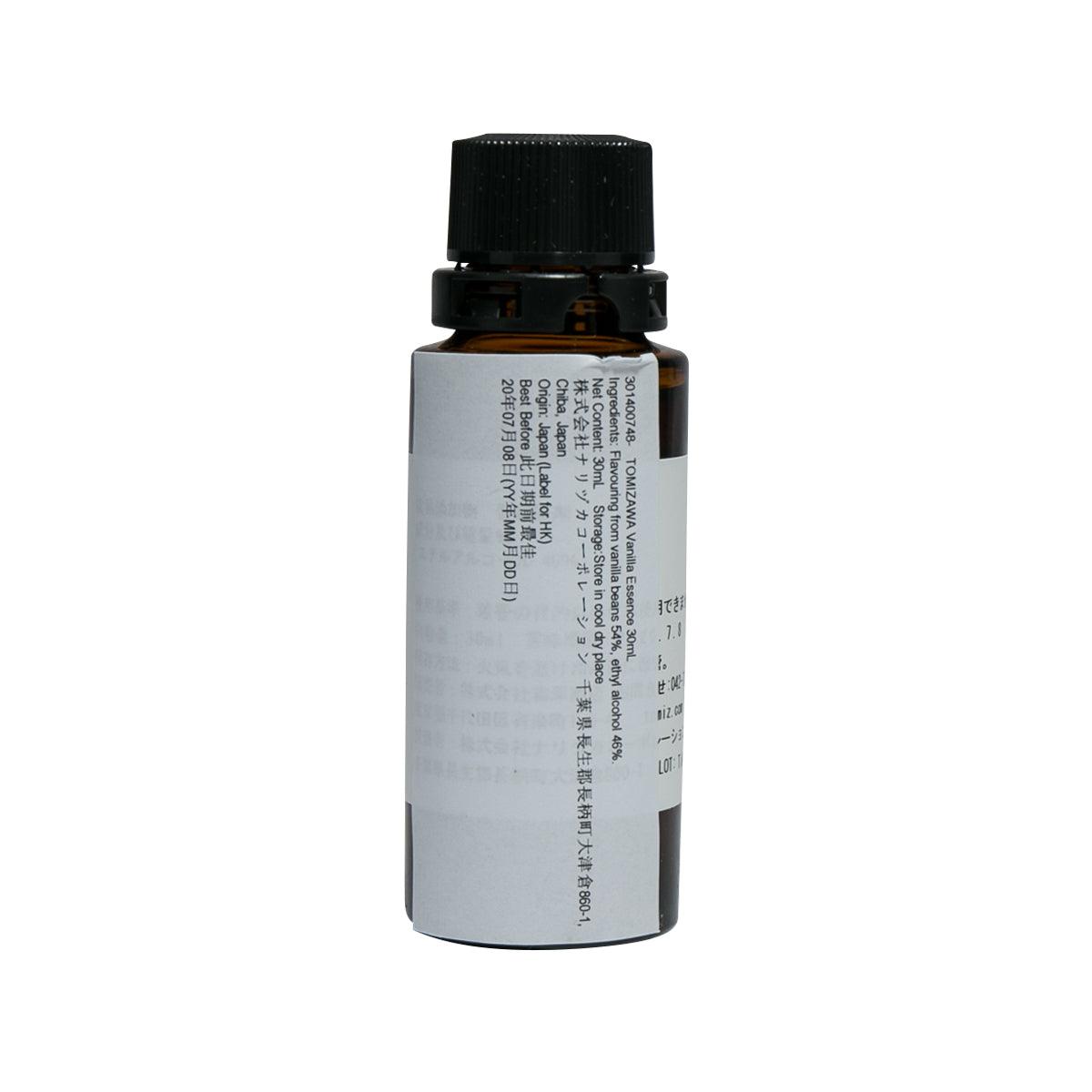 TOMIZAWA vanilla essence bottle, 30mL, amber glass with printed ingredient label