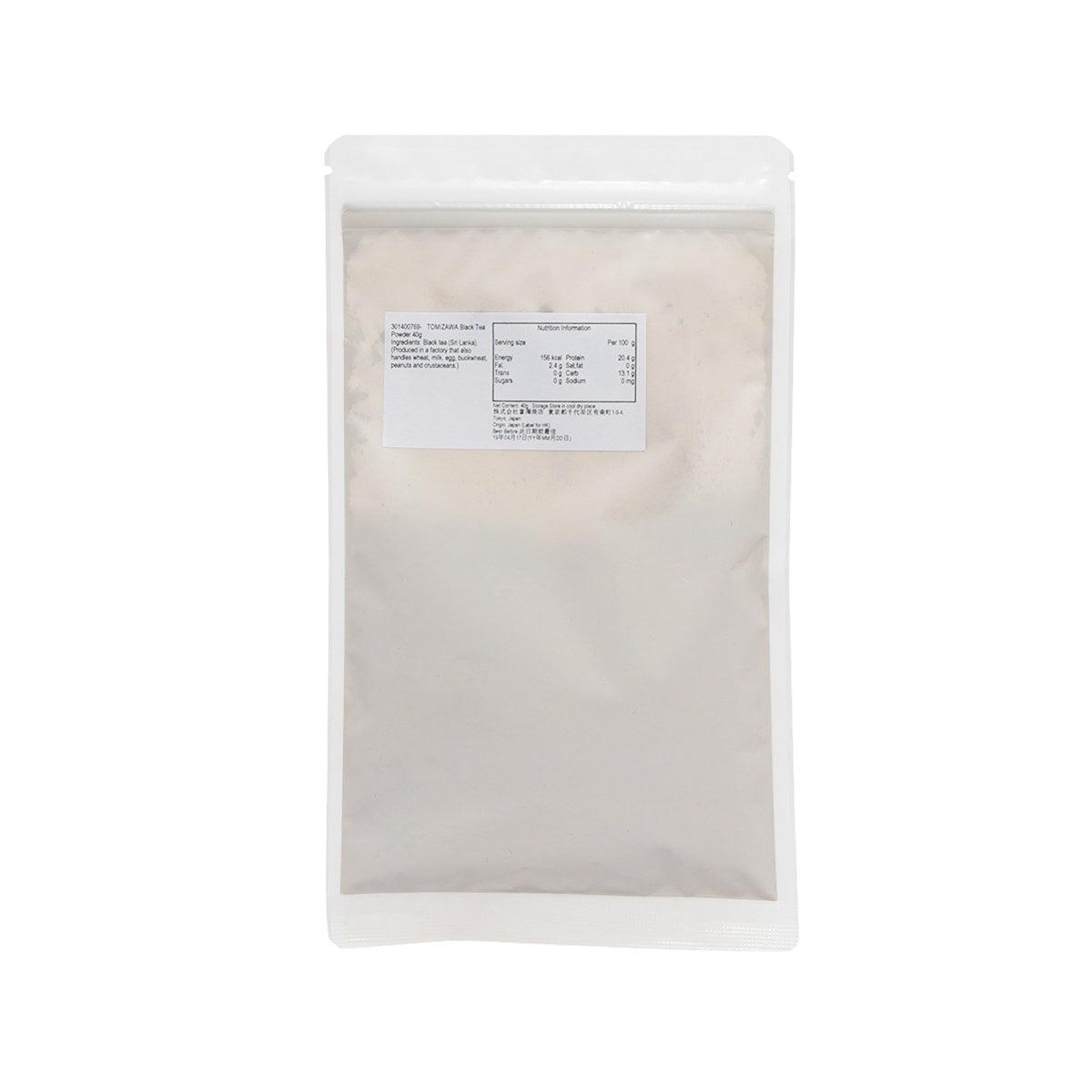 TOMIZAWA black tea powder 40g pouch with back label, light brown powder inside.