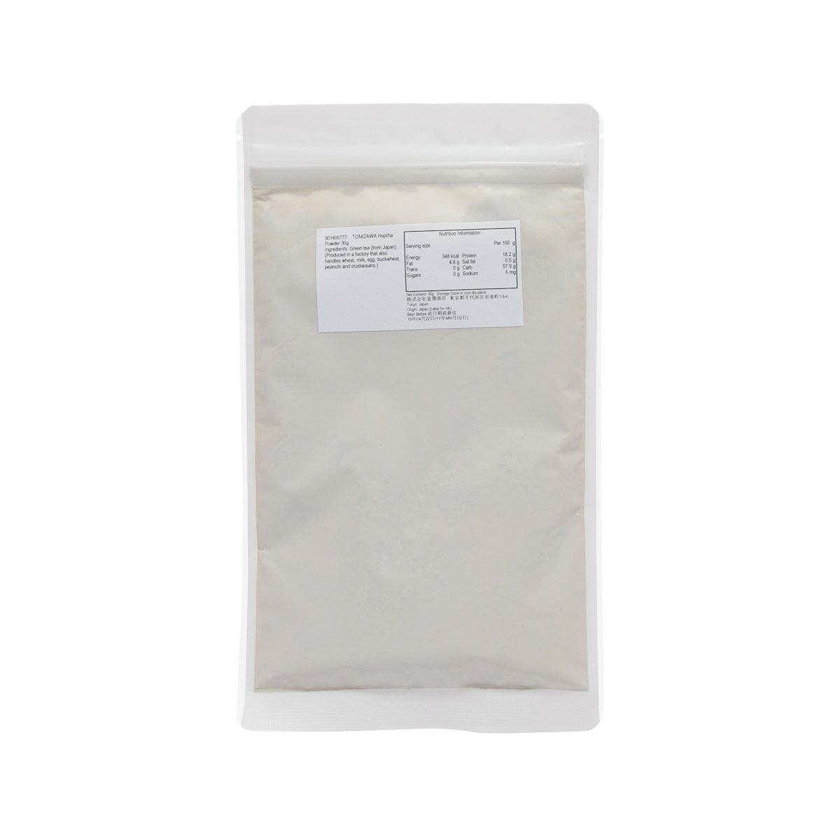 TOMIZAWA hojicha powder pouch, 30g, resealable bag with back label