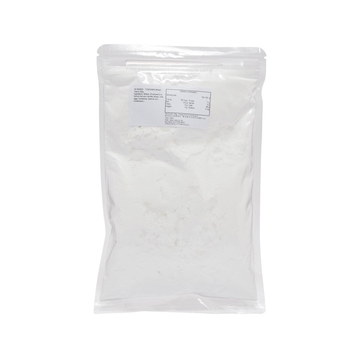 TOMIZAWA wheat starch pouch, 200g, back label on clear resealable bag with white powder