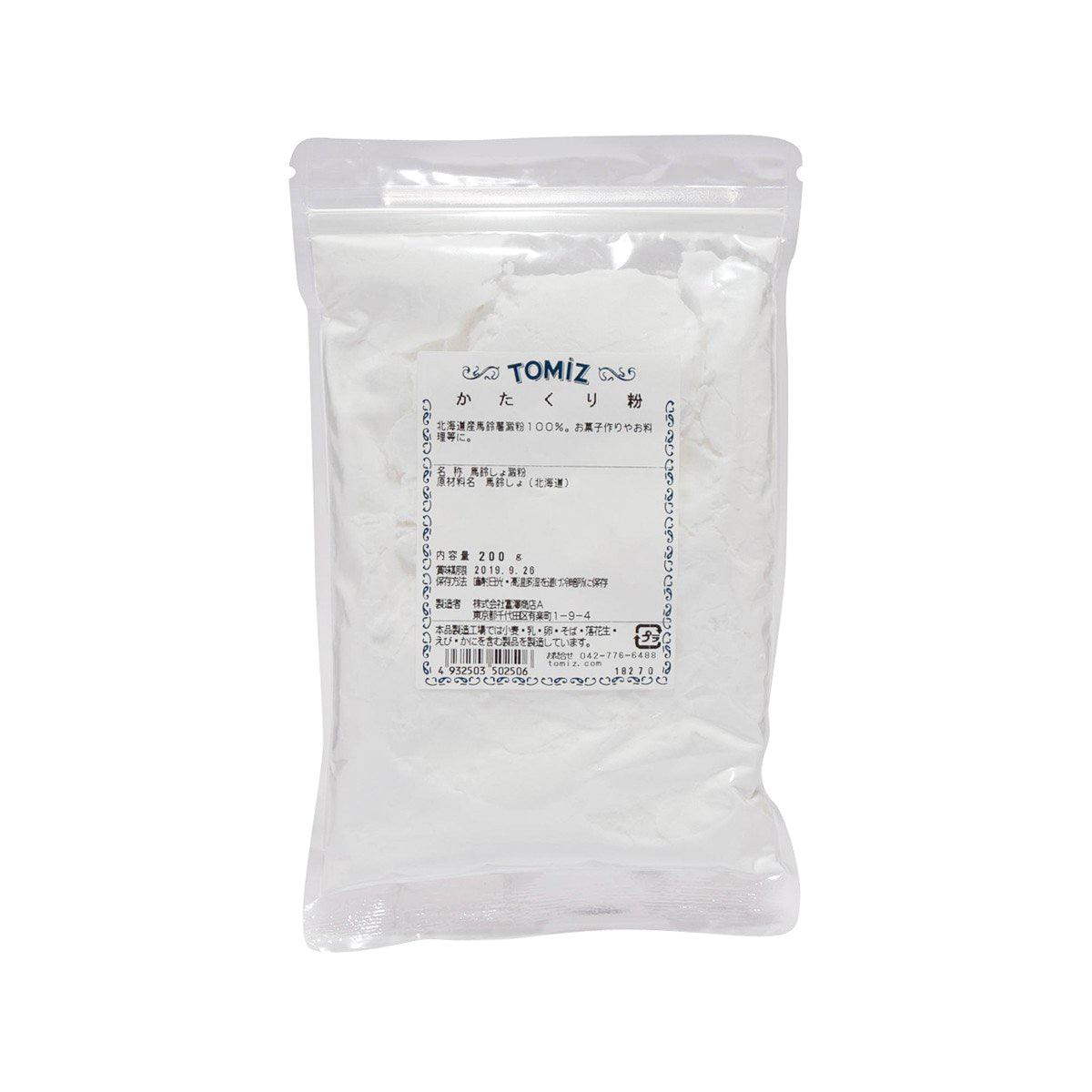 TOMIZAWA potato starch bag with white powder, front label visible.