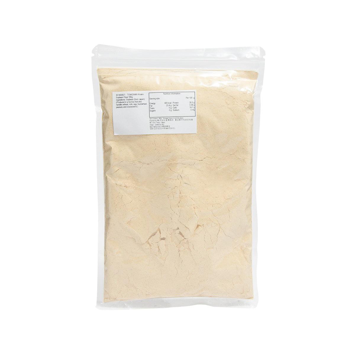 TOMIZAWA kinako soybean flour pouch with back label, light tan powder, 180 g