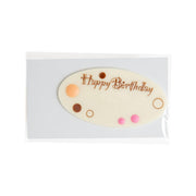 TOMIZAWA white Happy Birthday chocolate plate, oval with 'Happy Birthday' text and colored dots