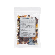 TOMIZAWA dried fruit bits in clear resealable pouch, mixed dark and orange pieces