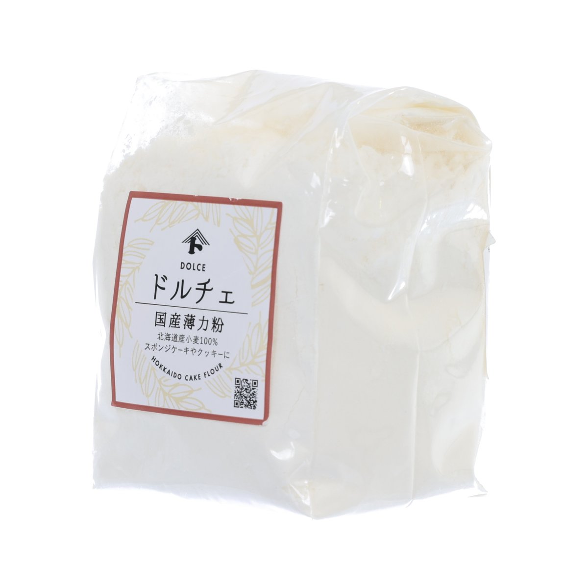 Dolce wheat flour 250 g bag, side view with front label