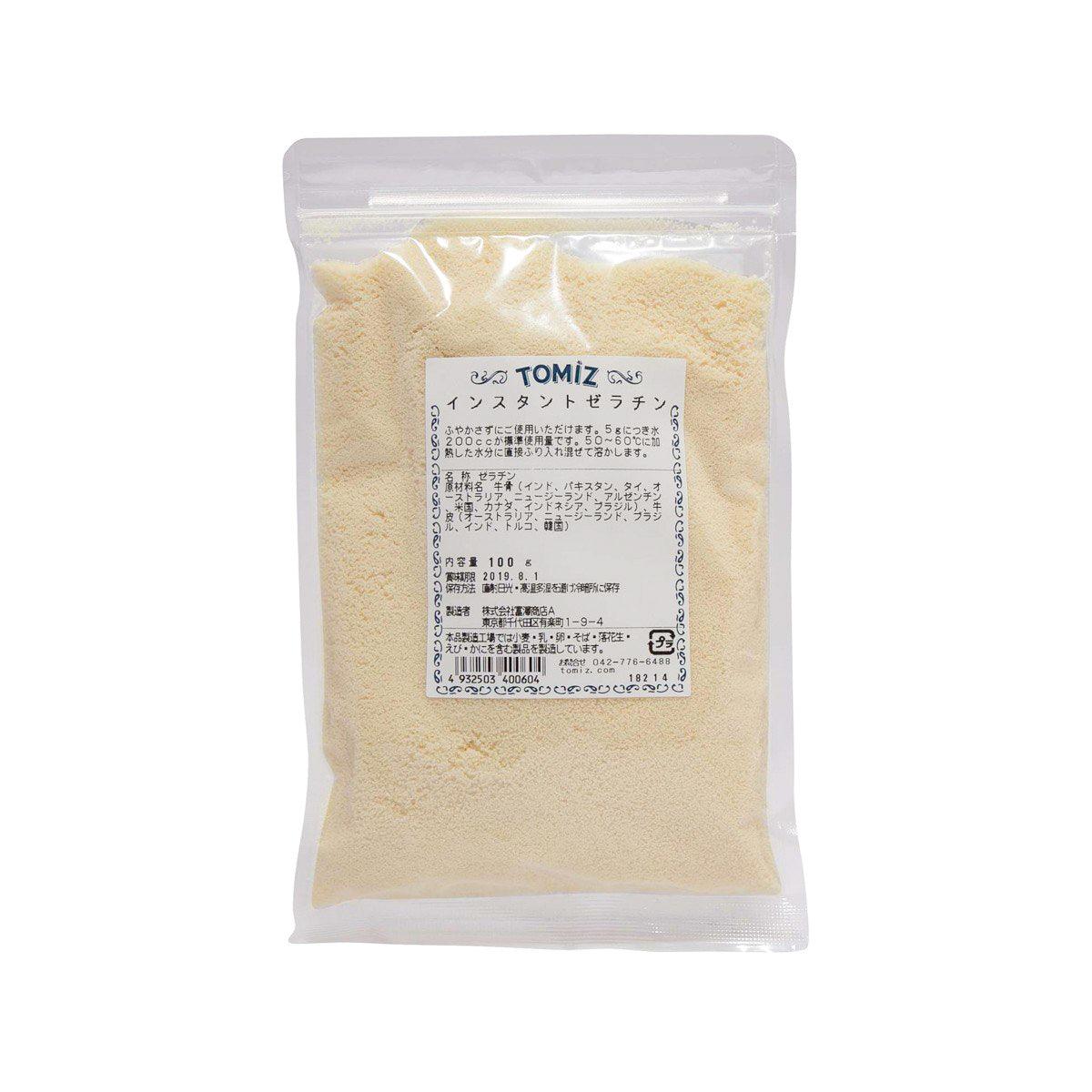 Instant gelatin powder, beige in resealable pouch, front label