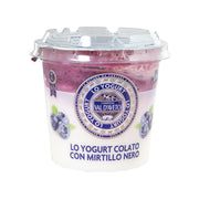 Strained blueberry yogurt in plastic cup with clear lid, 150 g