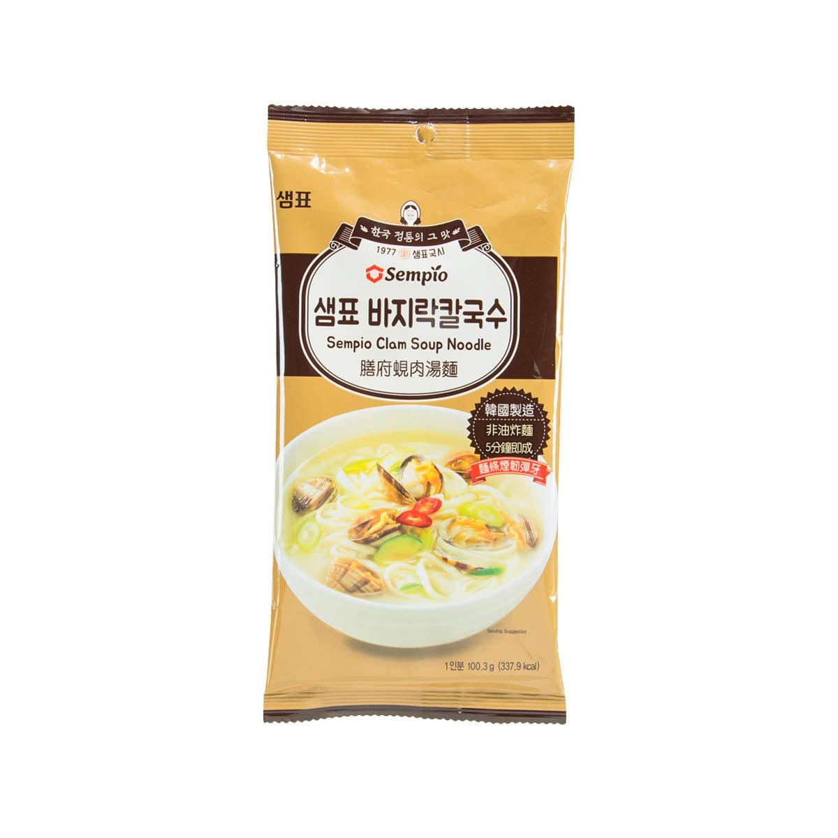 SEMPIO clam soup noodle soup pouch, front label with bowl artwork