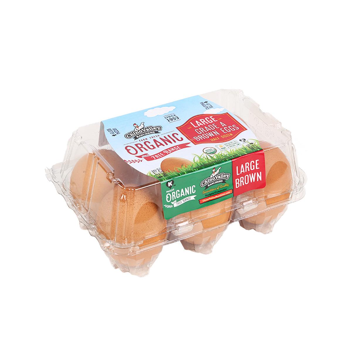 Organic free-range large brown eggs, 6-count pack in clear plastic tray