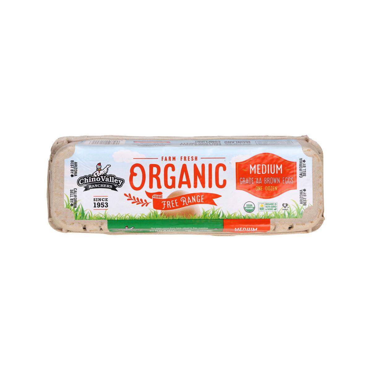 CHINO VALLEY organic free-range eggs carton, medium grade, 12 count.