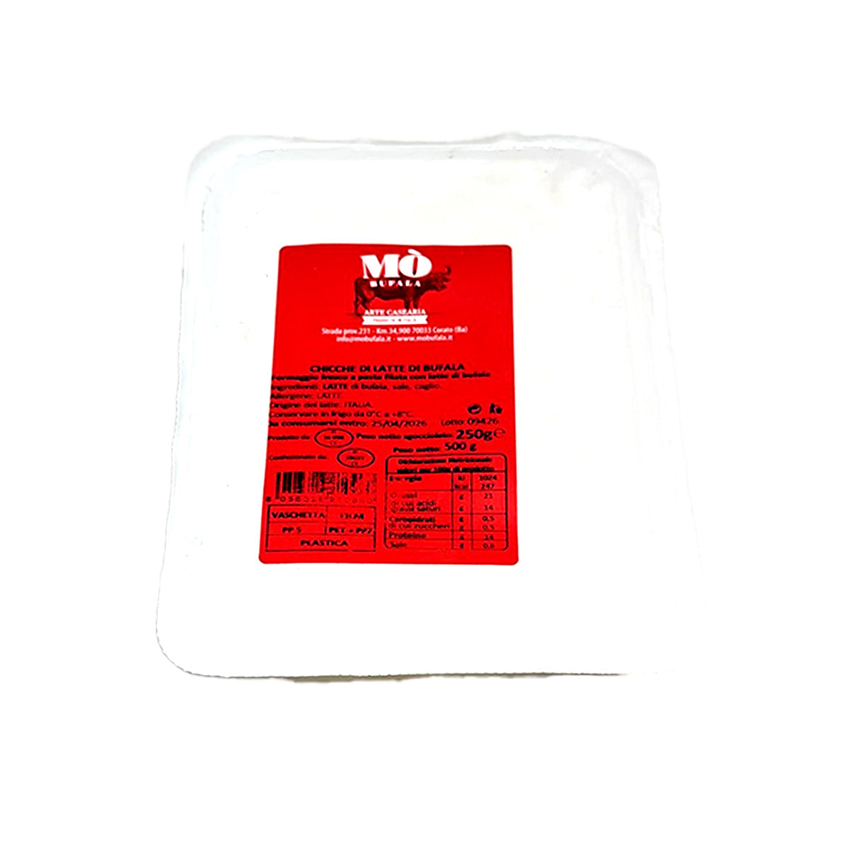 Mozzarella cheese in white plastic tray with red label, 250 g