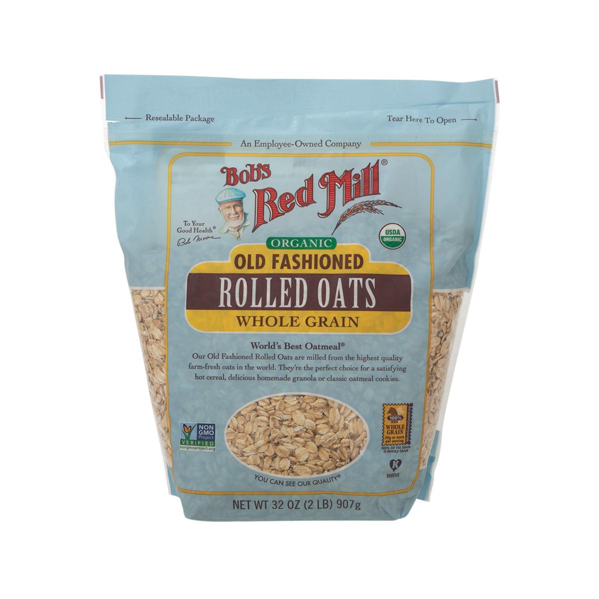 Organic old-fashioned rolled oats bag with whole grain, 907 g
