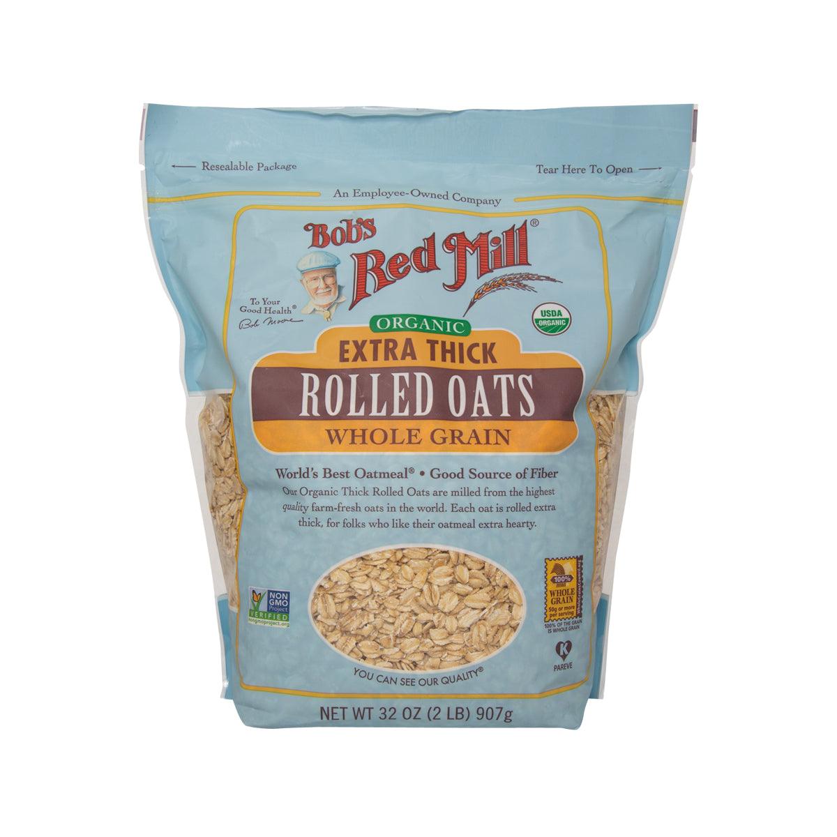 BOB'S RED MILL organic extra thick rolled oats bag, whole grain, 907 g