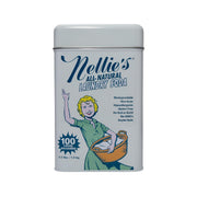 NELLIE'S all-natural laundry soda tin with front logo and illustrated woman, 100 loads