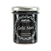 Black mulberry jam jar with gold lid, Gelsi Neri label, 240 g