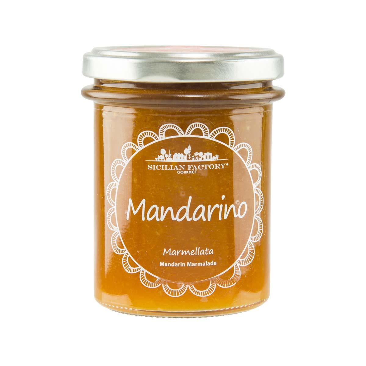 Mandarin marmalade jar, Sicilian Factory 240g, glass jar with orange jam label