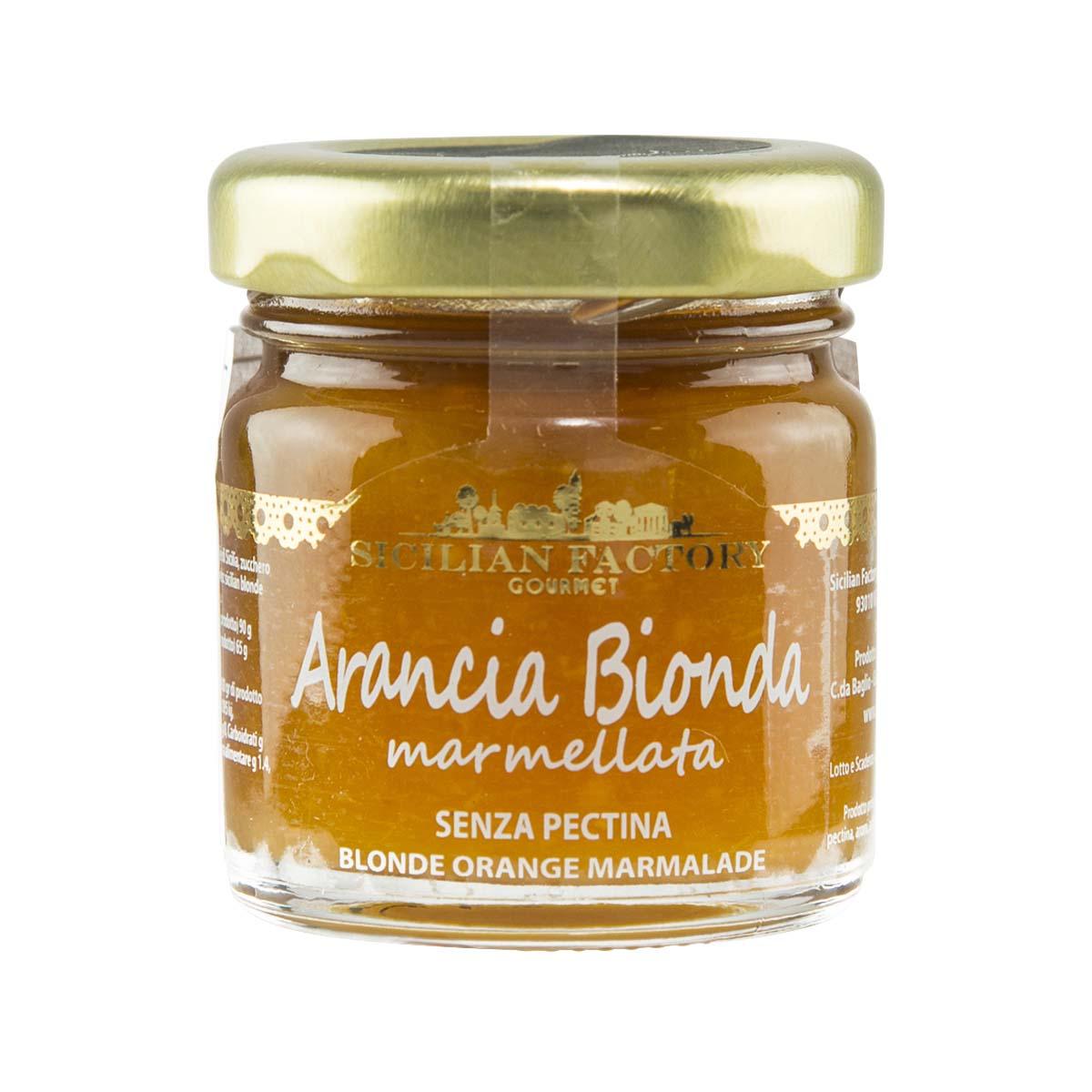 Orange marmalade in a clear glass jar with a green lid, 50 g.