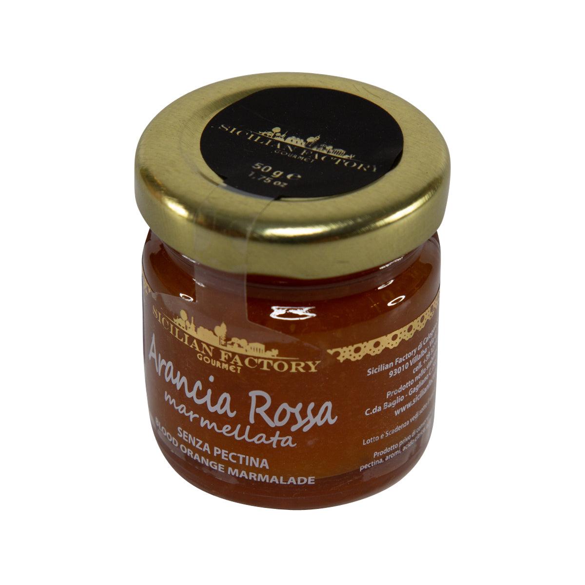 SICILIAN FACTORY blood orange marmalade jar with gold lid, front view