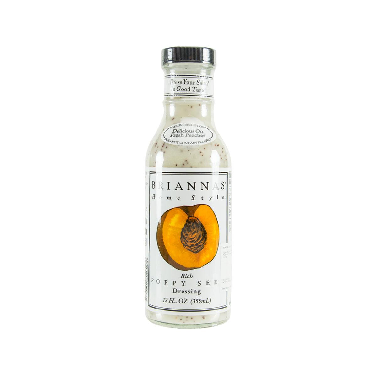 BRIANNA'S Rich Poppy Seed Dressing bottle with amber dressing in clear glass.