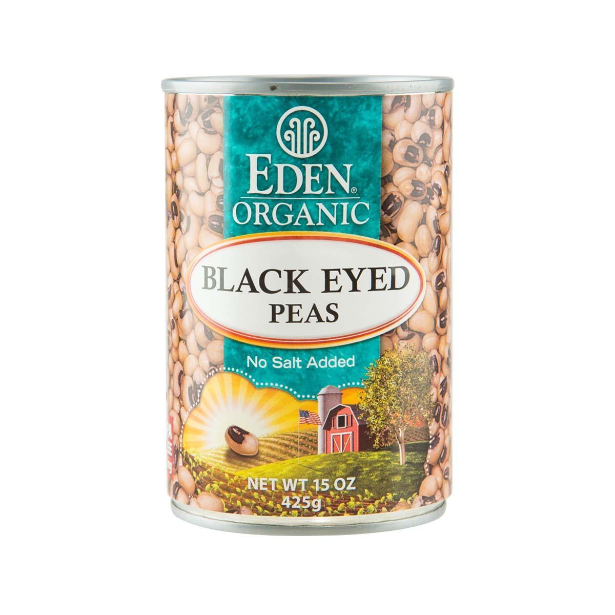 EDEN Organic black eyed peas can, no salt added, 425g.