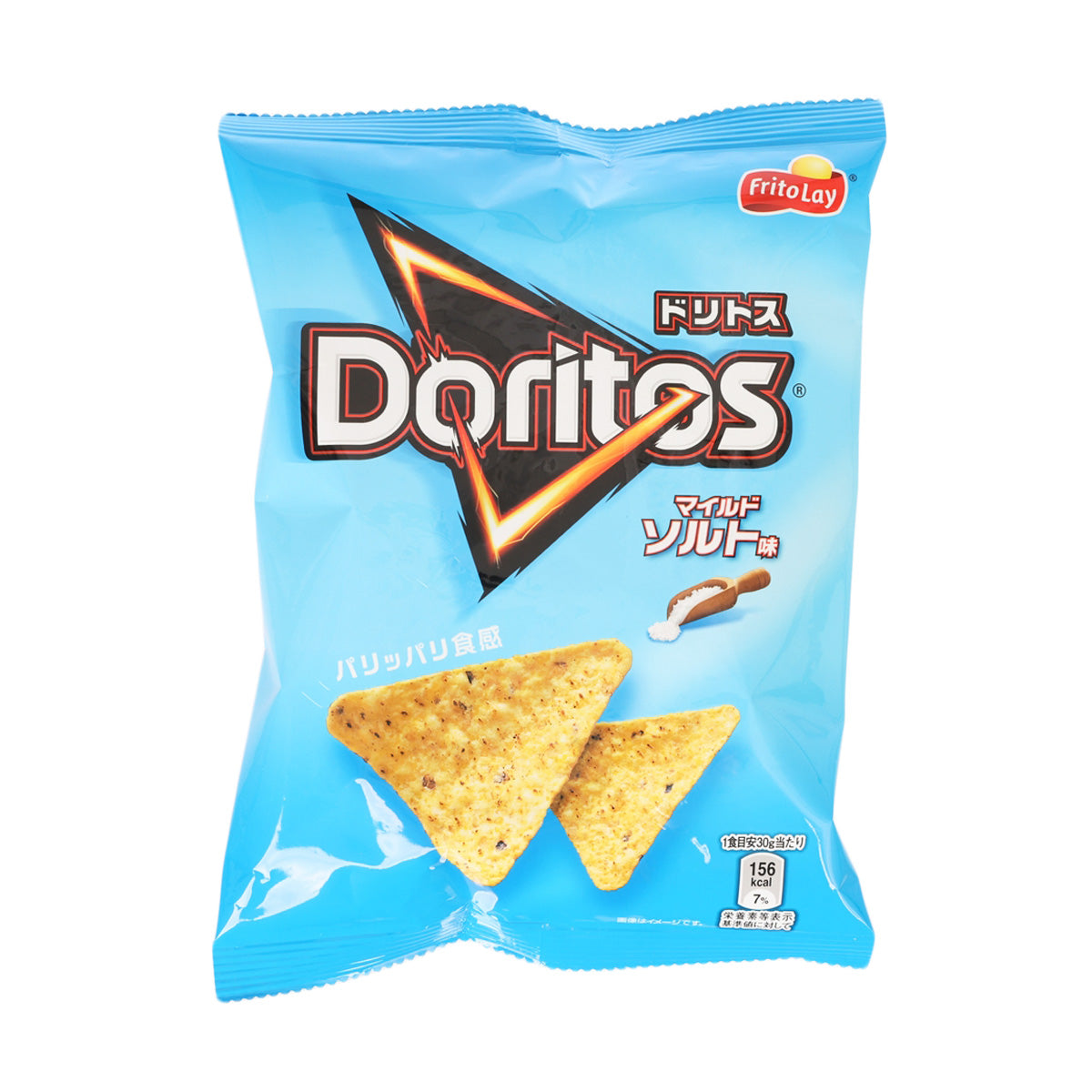 Blue tortilla chips bag with triangular chips, mild salt flavor, 60g