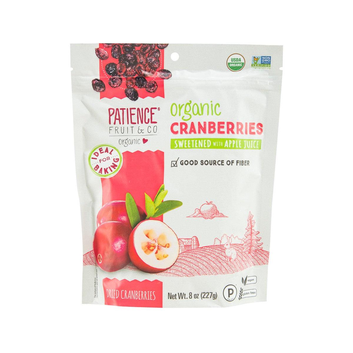 Organic dried cranberries pouch with apple-juice sweetening, net wt 227 g