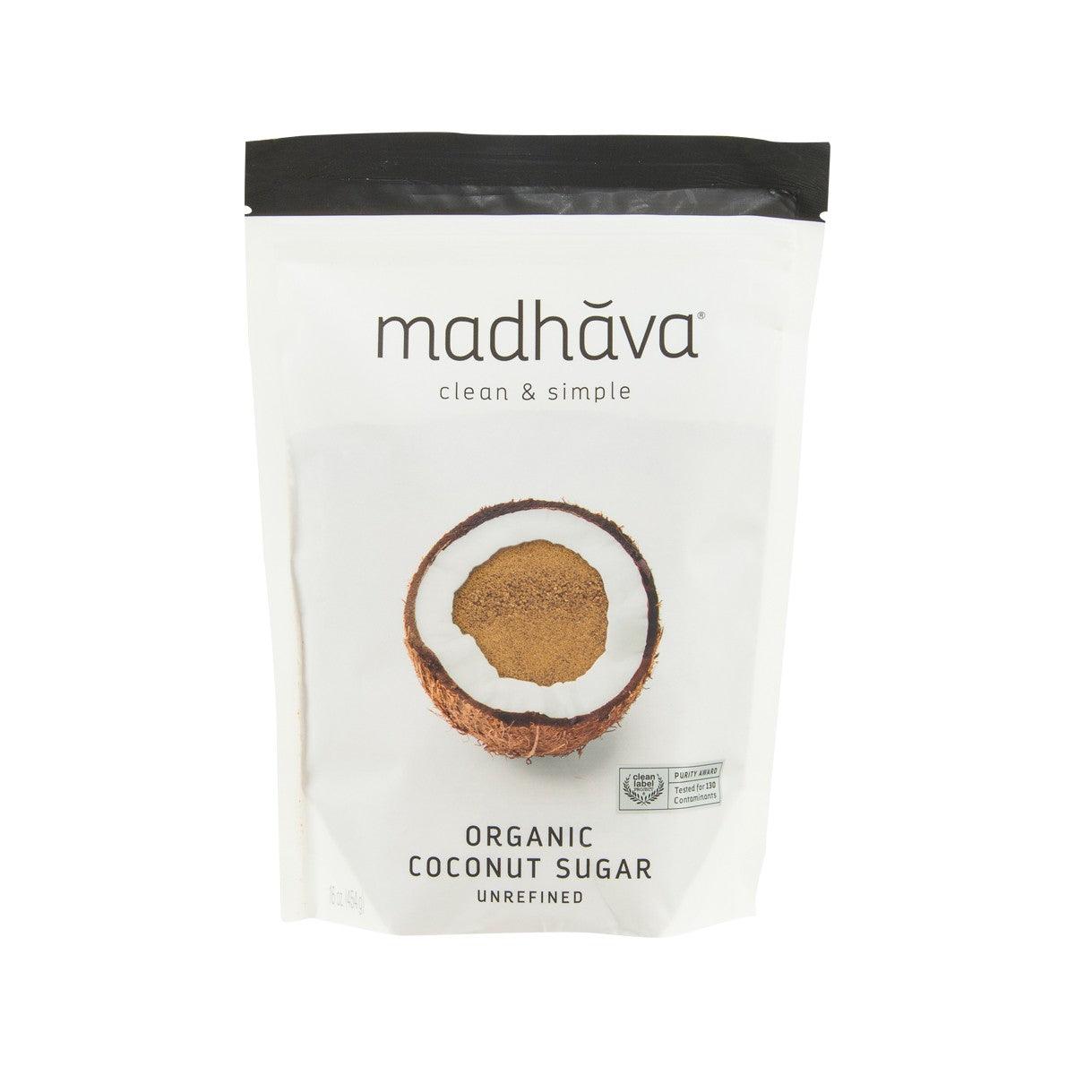MADHAVA organic coconut sugar pouch, 454g, unrefined stand-up bag