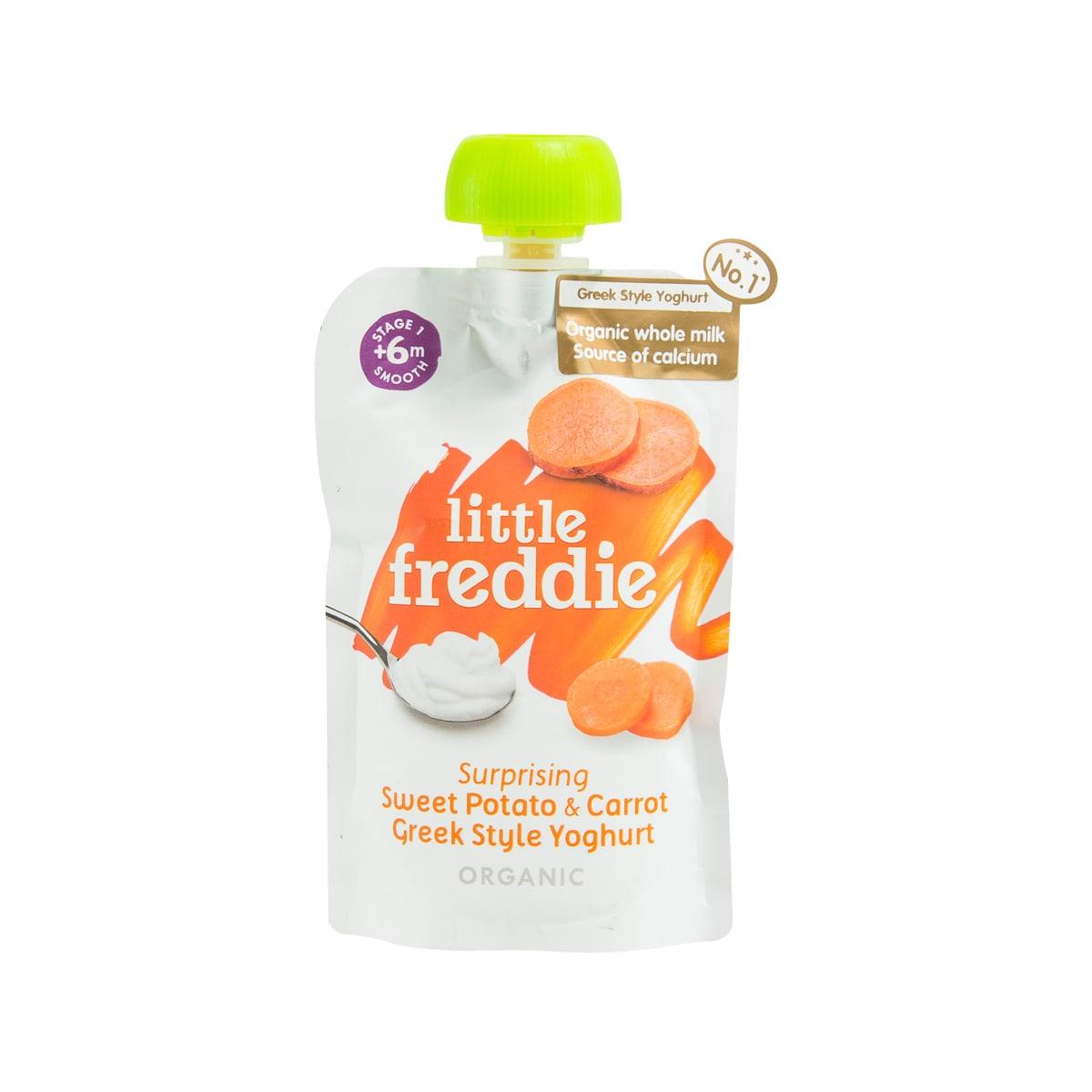 Little Freddie organic Greek style yoghurt pouch with sweet potato & carrot, 100g