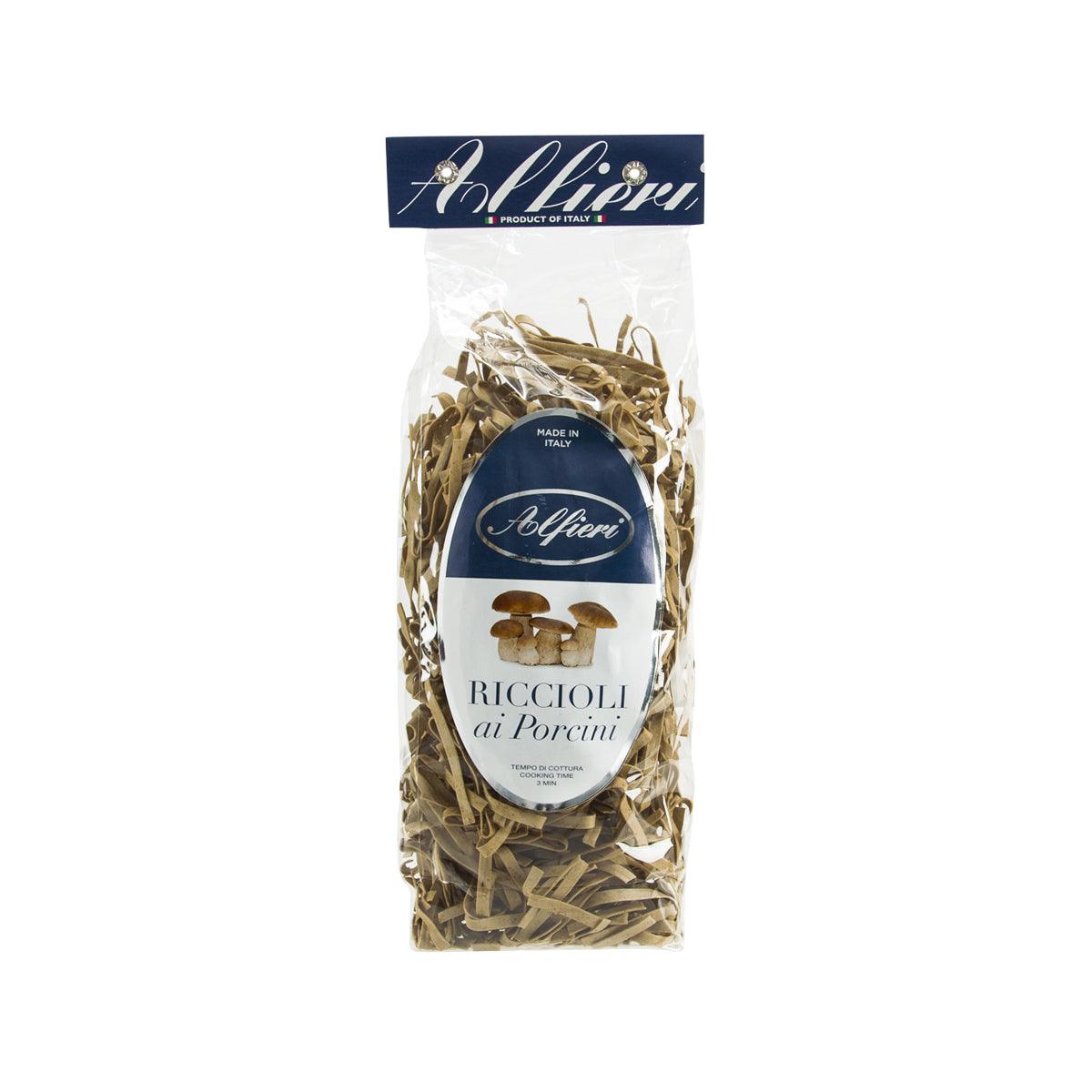 Riccioli ai Porcini pasta in clear bag with ALFIERI label, 250g