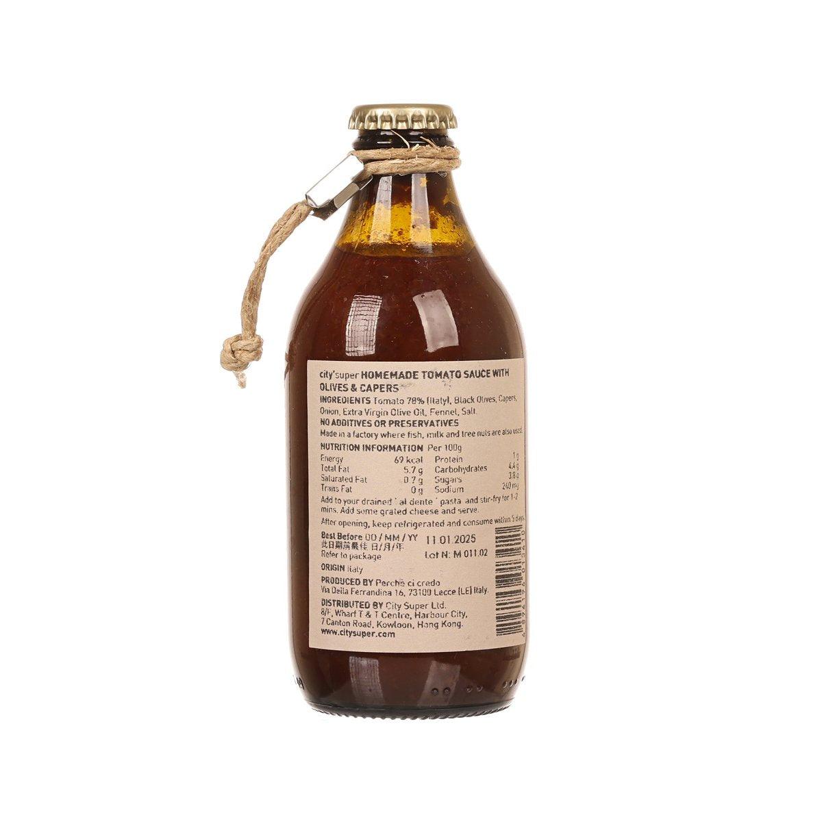 Homemade tomato sauce bottle back label with ingredients and nutrition details