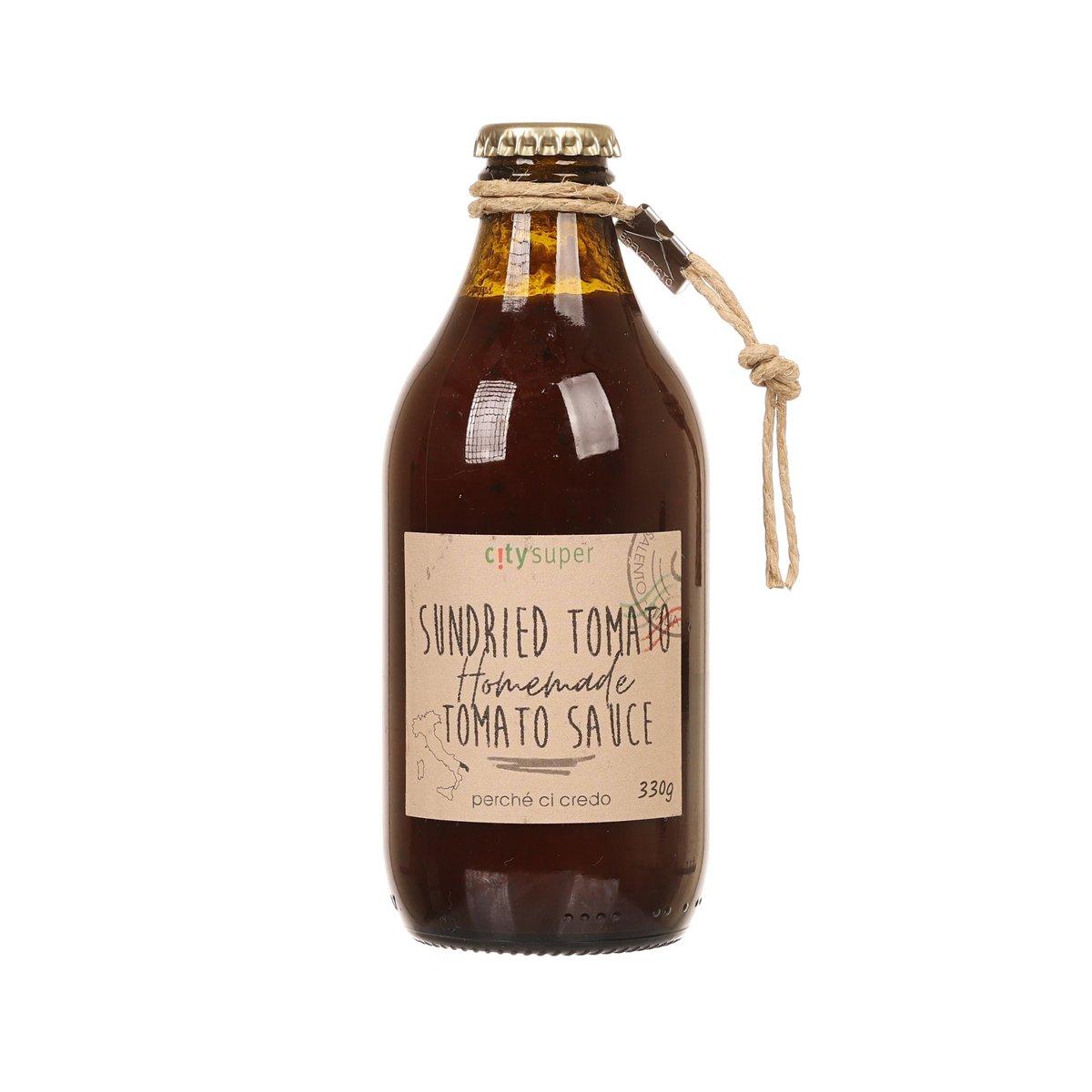 CITYSUPER sundried tomato sauce in glass bottle, dark red, with rope-tied cap