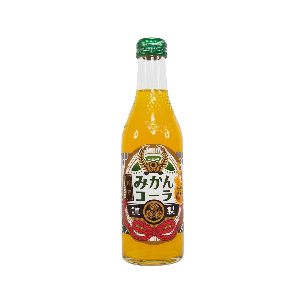 Sparkling mikan drink bottle with green cap and yellow liquid, KIMURA DRINK label