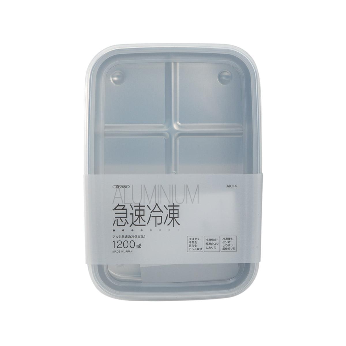 1200 ml square freezing/thawing food container with gray translucent lid