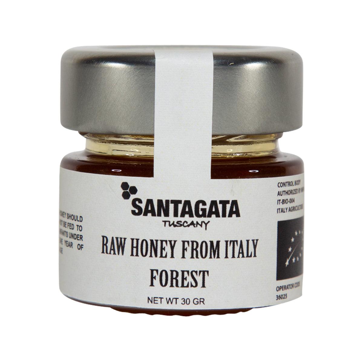 Organic raw forest honey jar with metal lid, SANT' AGATA label, 30 g
