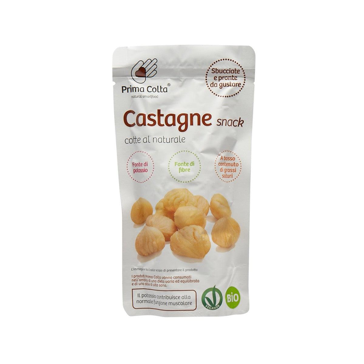 Organic chestnut snack pouch with chestnuts illustration on front