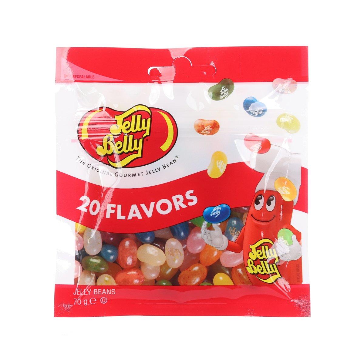 Jelly beans bag with 20 assorted flavors, 70 g, red clear window