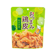 Wasabi chicken skin snack bag with orange fried pieces, green packaging, 50g